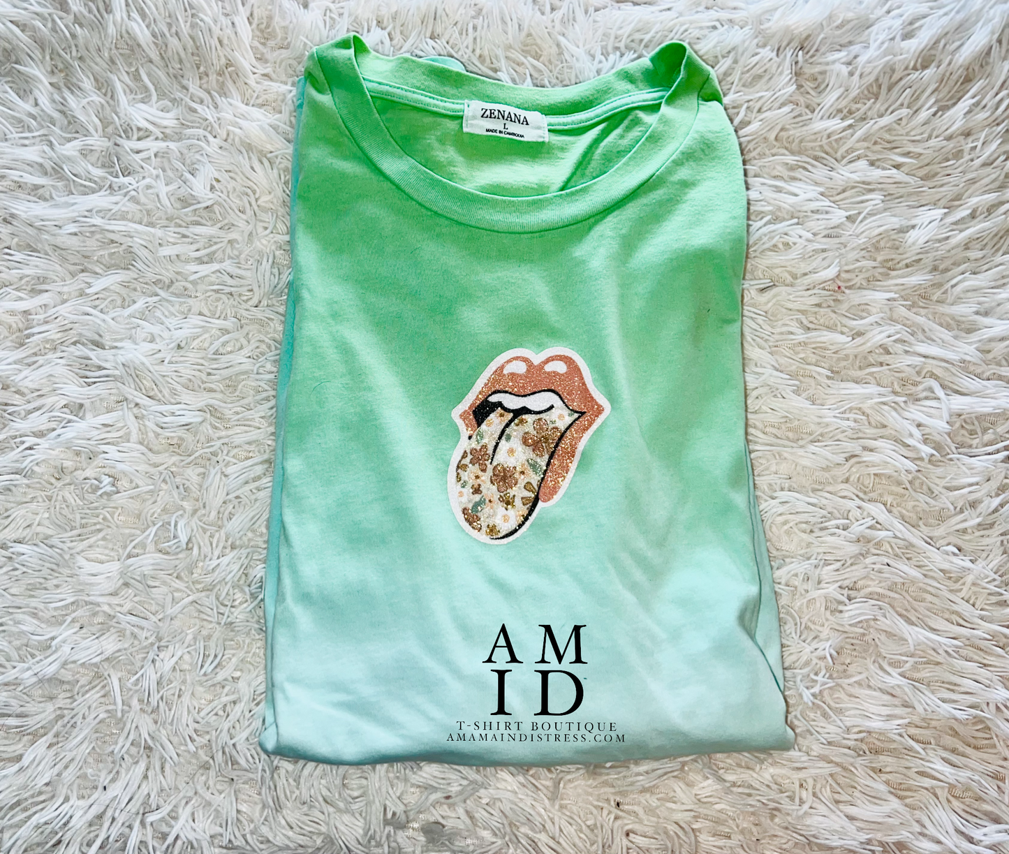 Oversized Ombre T-Shirt Mint Green Floral Tongue: